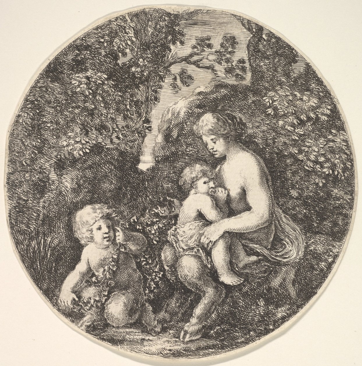 Una sátiro hembra amamantando a un niño a la derecha, girada hacia la izquierda, un niño sátiro..., 1639 de Stefano della Bella