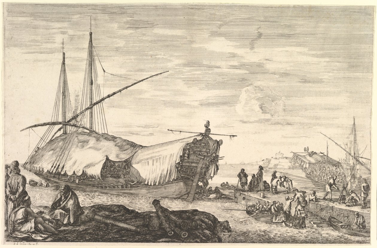 Una galera cubierta de velas, de «Vistas del puerto de Livorno» (Vues du port de Livourne) de Stefano della Bella