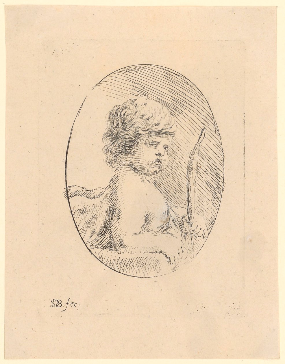 Cupido, busto de perfil hacia la derecha con retrato de tres cuartos de Stefano della Bella