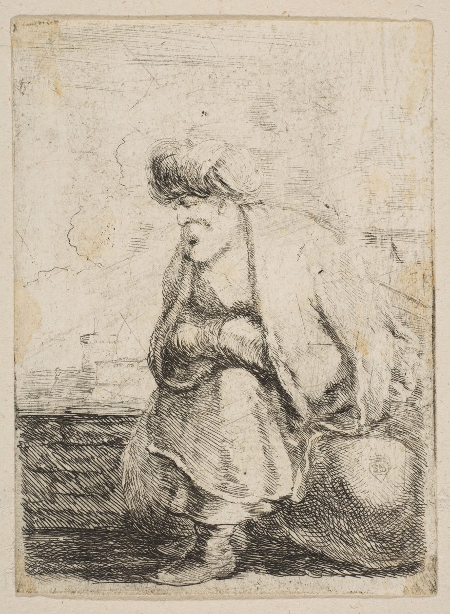 Un viejo turco sentado en una piedra, ca. 1662 de Stefano della Bella