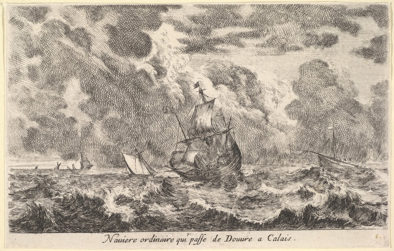 Un barco ordinario viajando entre Dover y Calais, 1647 de Stefano della Bella