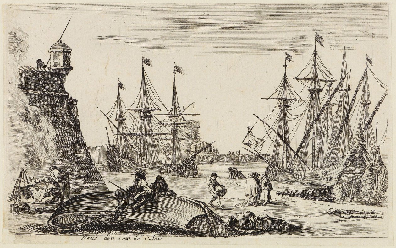 Vistas de puertos marítimos (Vues de ports de mer): Vista de un rincón del puerto de Calais de Stefano della Bella