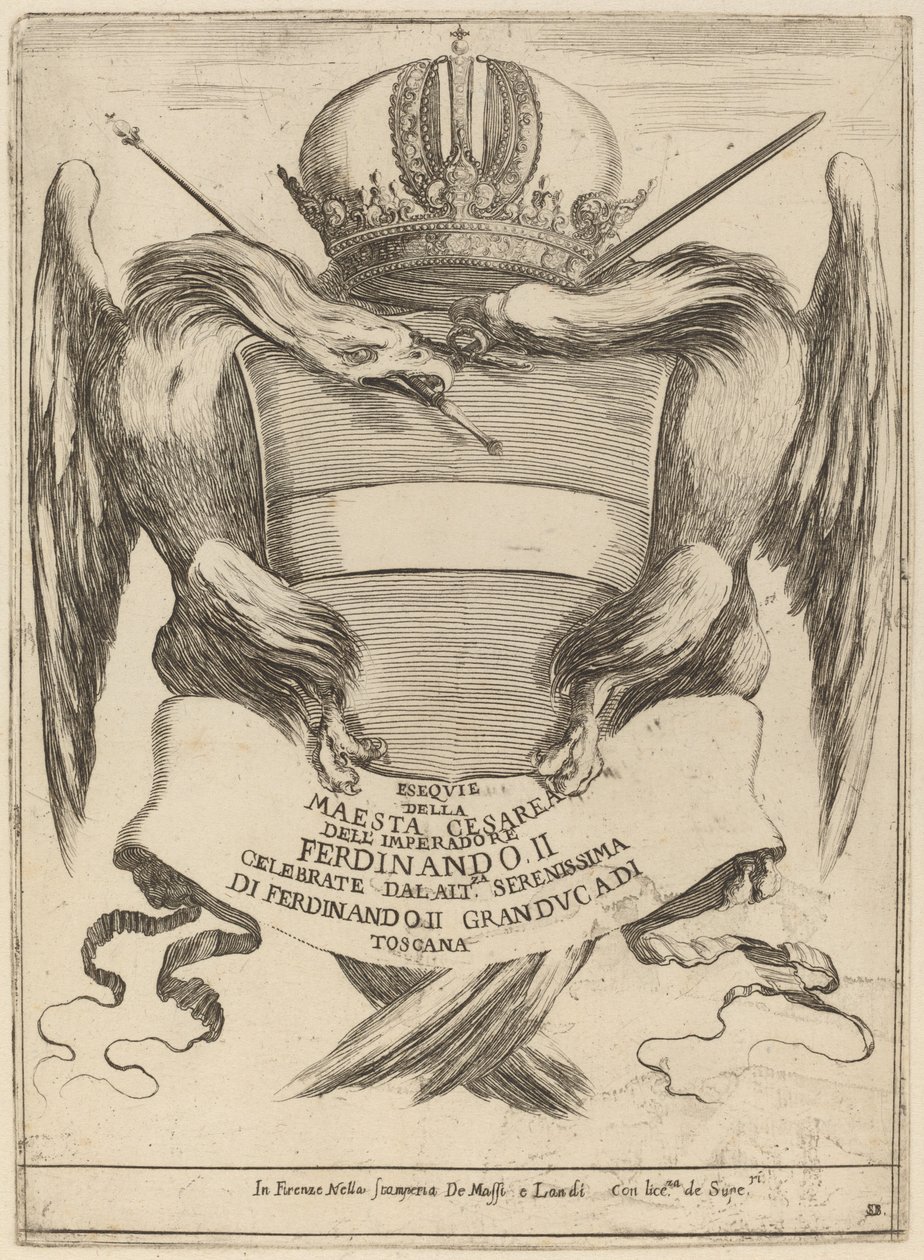 Armas con una dedicación al Gran Duque Fernando II de Stefano della Bella