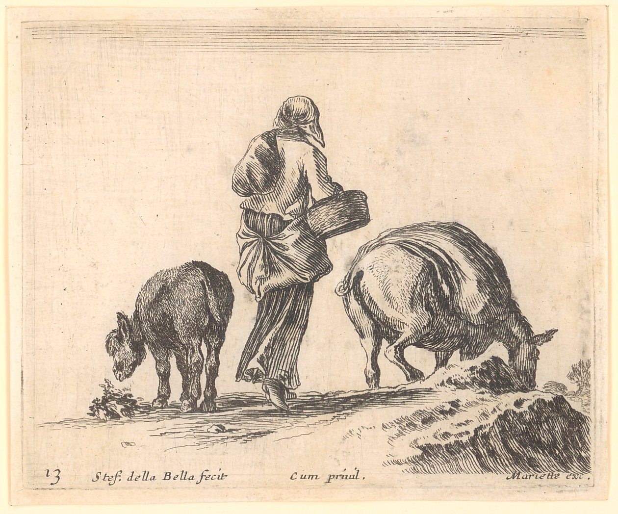 Campesina con dos asnos de Stefano della Bella