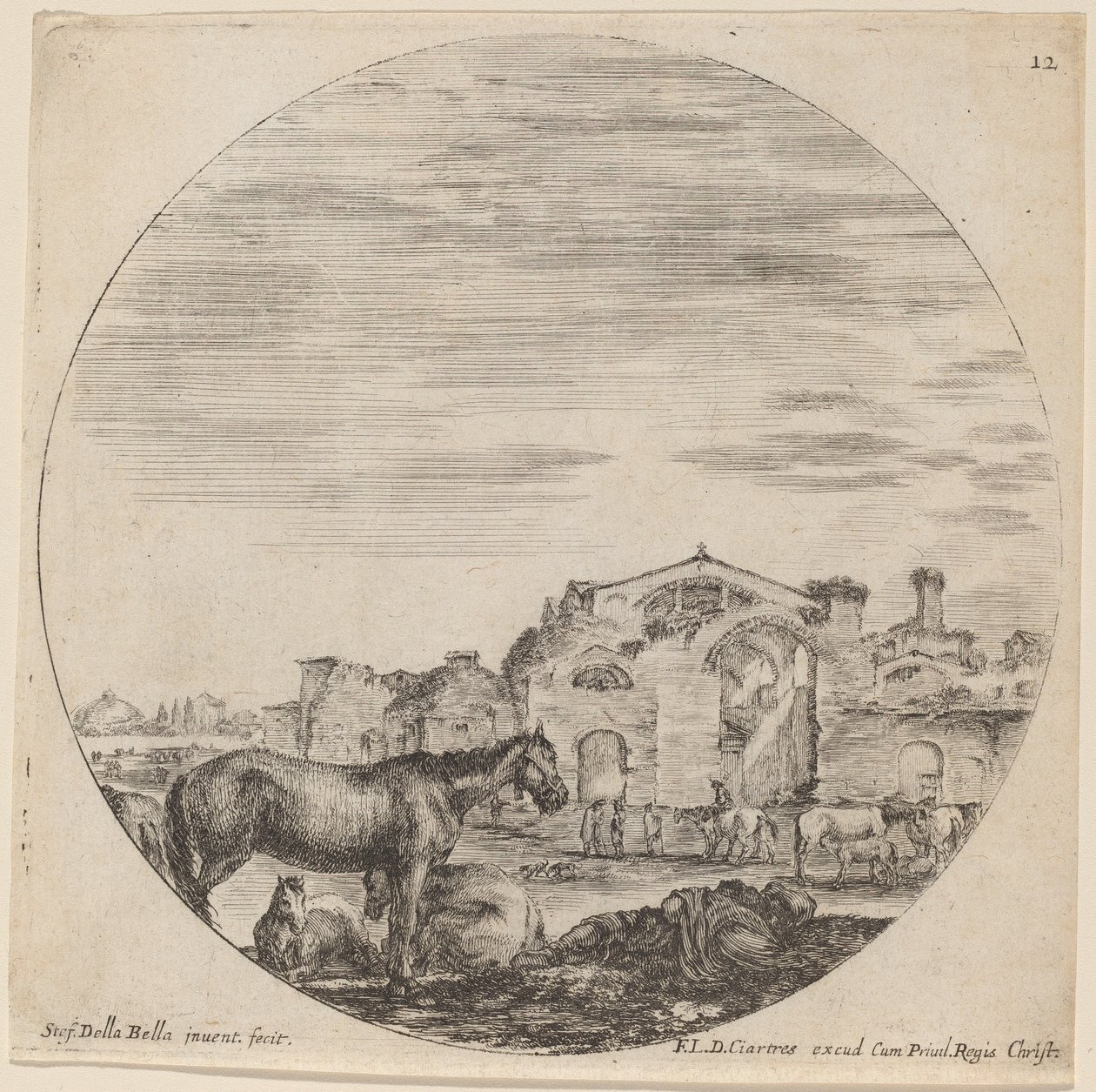 Baños de Diocleciano y pastor durmiendo de Stefano della Bella
