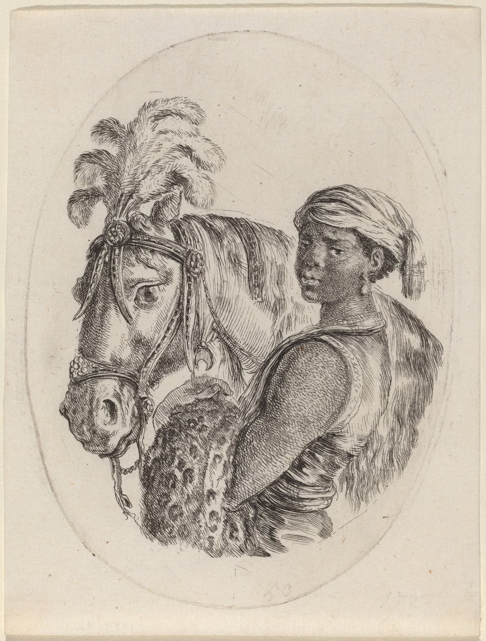 Mozo negro con un caballo árabe de Stefano della Bella