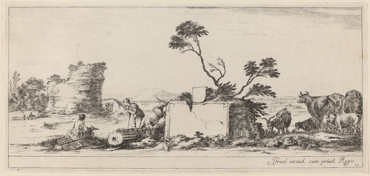 Escena de Campagna con artista dibujando, en o antes de 1647 de Stefano della Bella