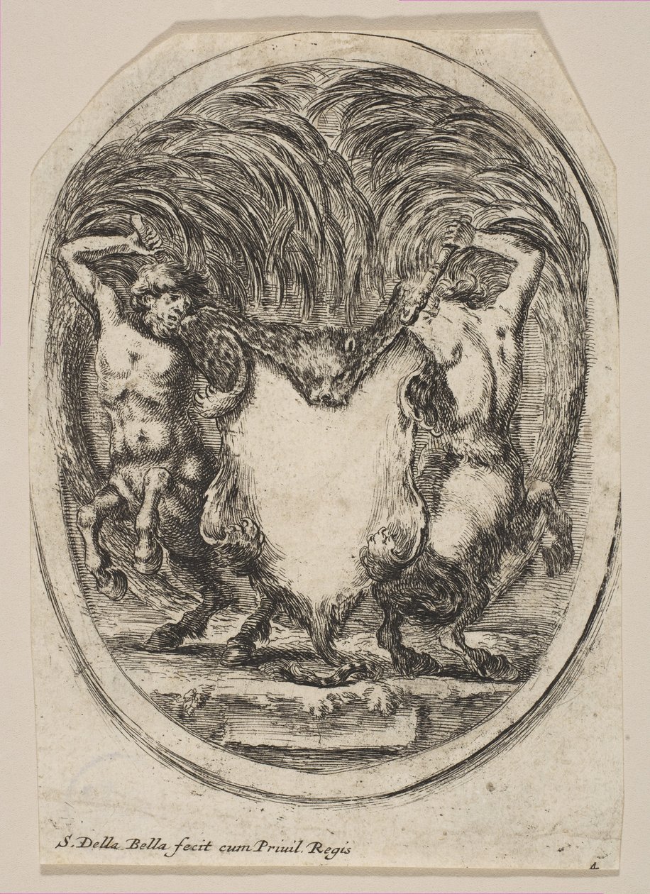 Cartucho Formado por una Piel de Tigre Flanqueado por Dos Centauros, 1647 de Stefano della Bella