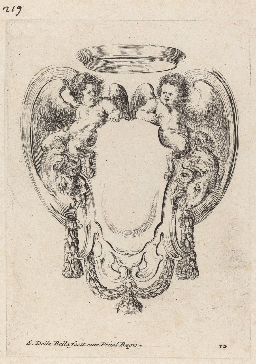 Cartucho con carneros y sátiros infantiles, 1647 de Stefano della Bella