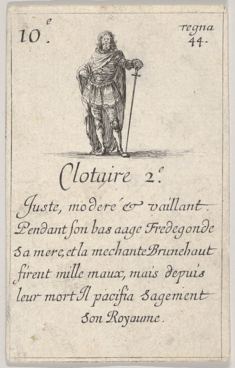 Clotario II. Justo, moderado..., del Juego de los Reyes de Francia, 1644 de Stefano della Bella