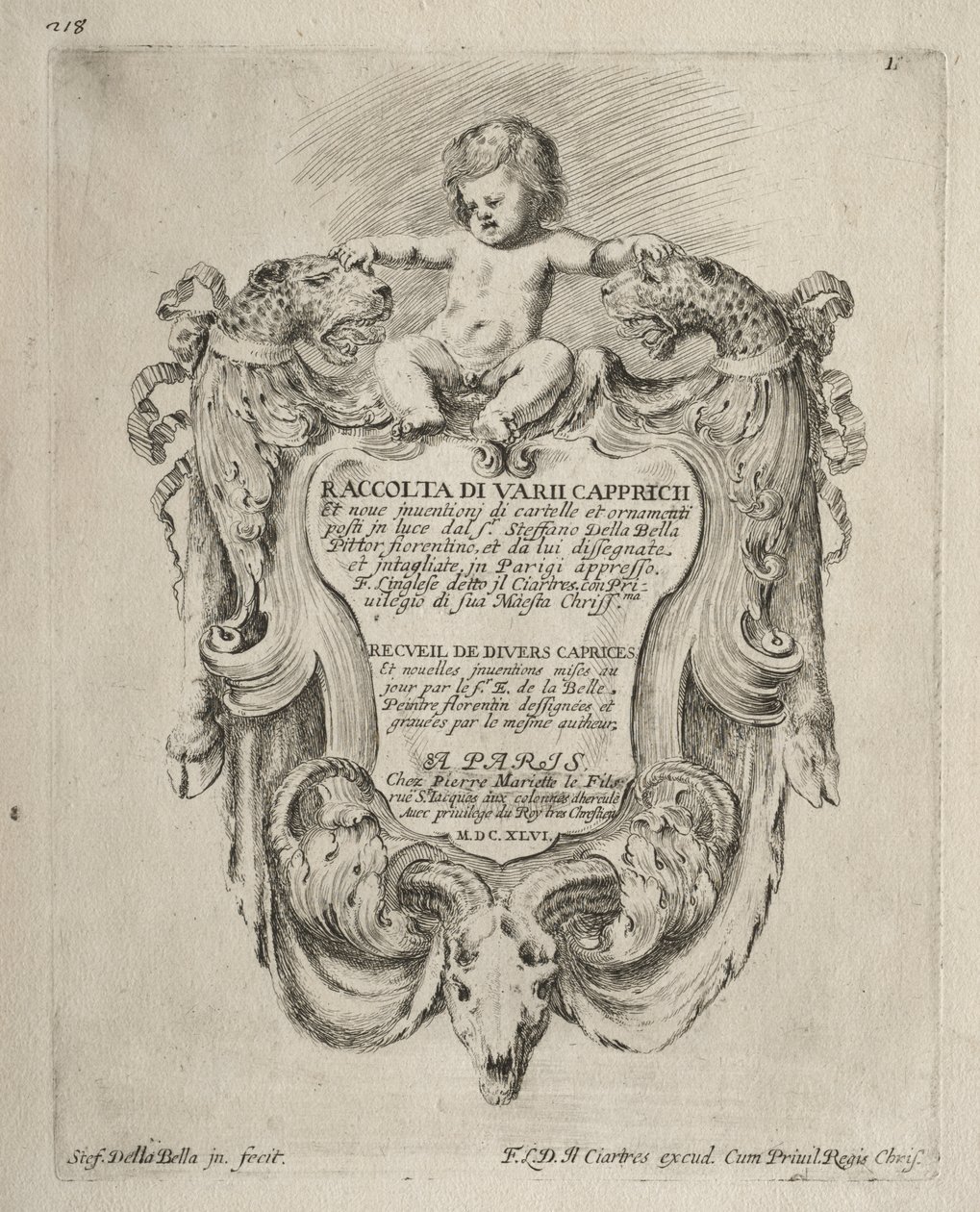 Colección de varios caprichos y nuevos diseños de cartuchos y ornamentos de Stefano della Bella