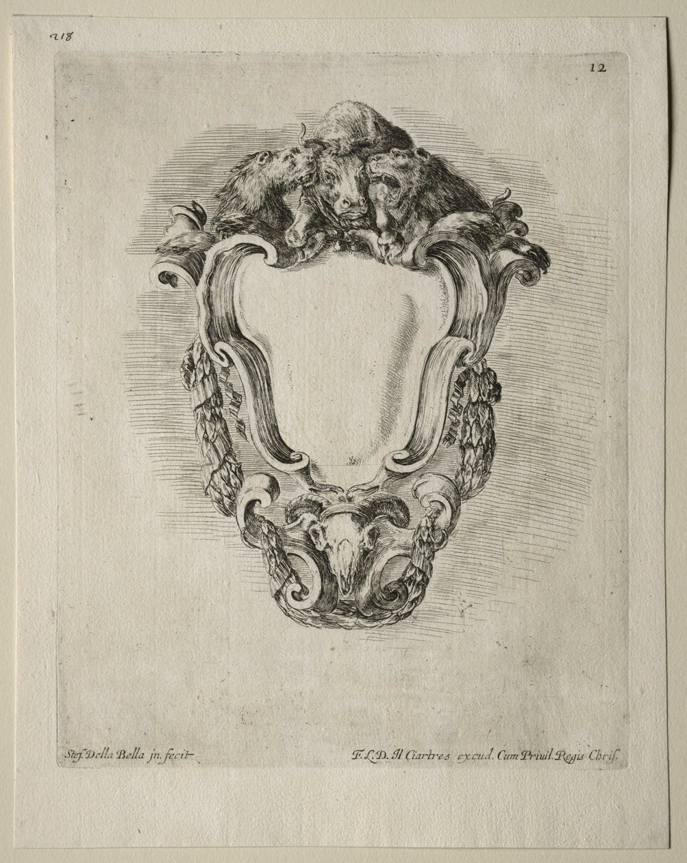 Colección de varios caprichos y nuevos diseños de cartuchos y adornos: No 12 de Stefano della Bella