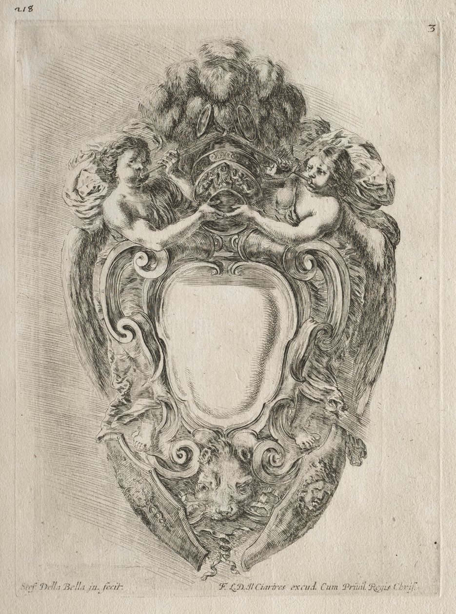 Colección de varios caprichos y nuevos diseños de cartuchos y adornos: No. 3 de Stefano della Bella