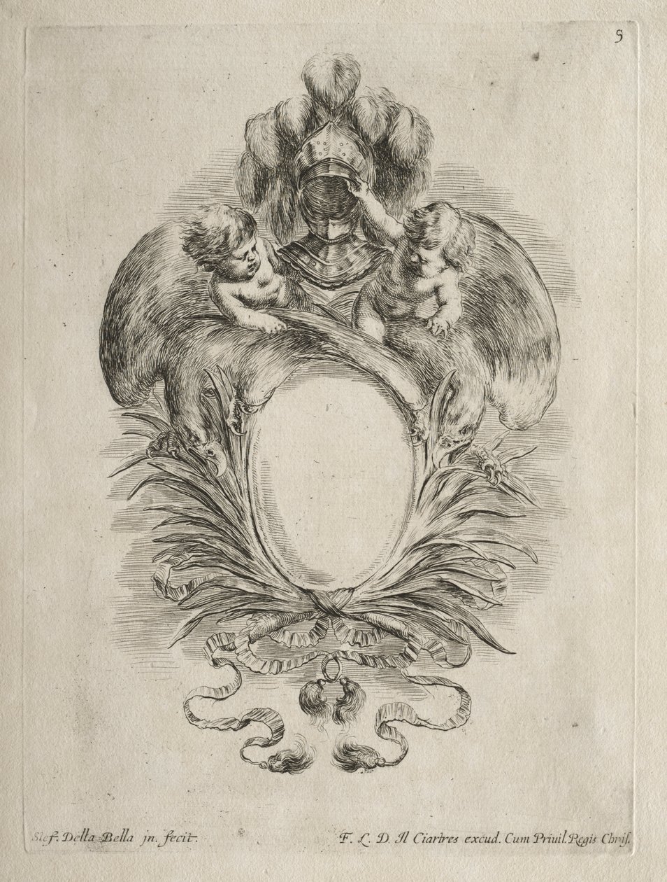 Colección de varios caprichos y nuevos diseños de cartuchos y adornos: No. 5 de Stefano della Bella