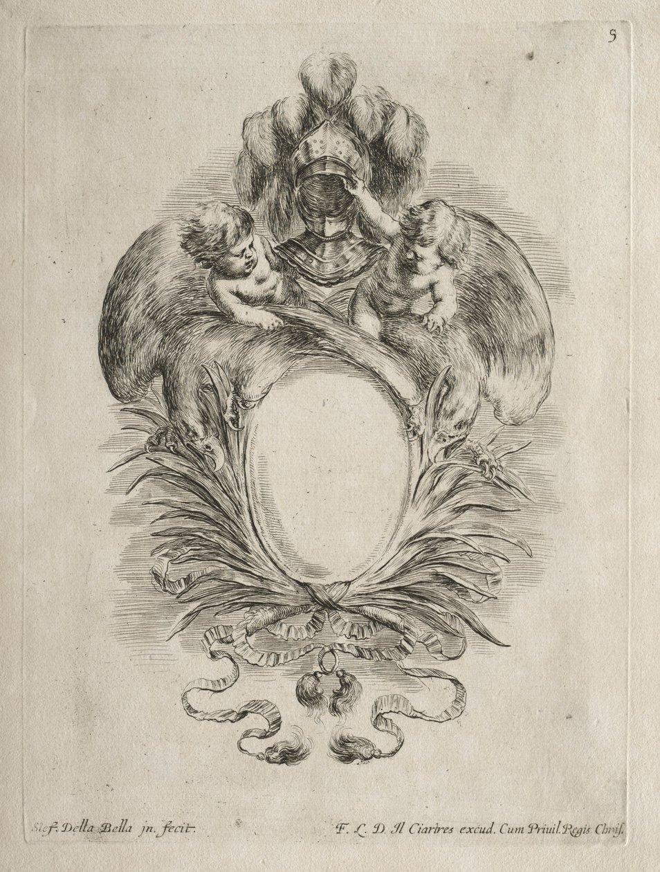 Colección de varios caprichos y nuevos diseños de cartuchos y ornamentos: No. 5 de Stefano della Bella