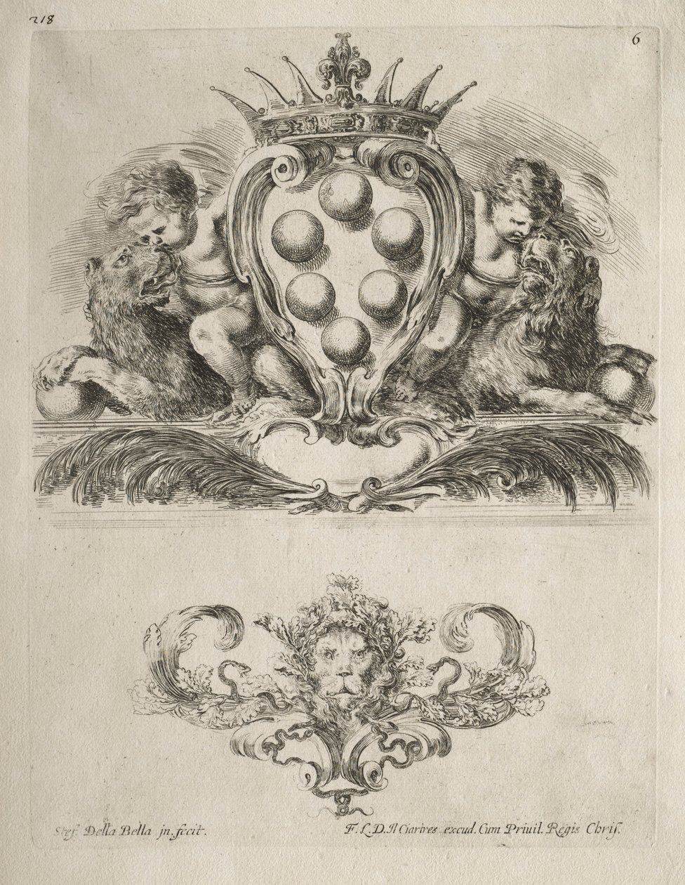 Colección de varios caprichos y nuevos diseños de cartuchos y ornamentos: No. 6 de Stefano della Bella