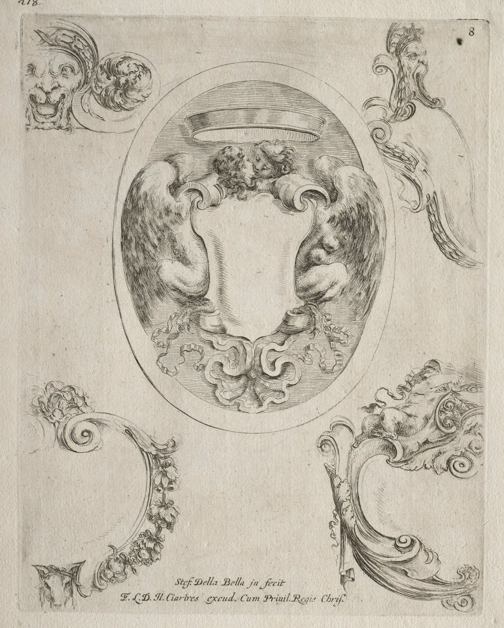 Colección de varios caprichos y nuevos diseños de cartuchos y ornamentos: No 8 de Stefano della Bella