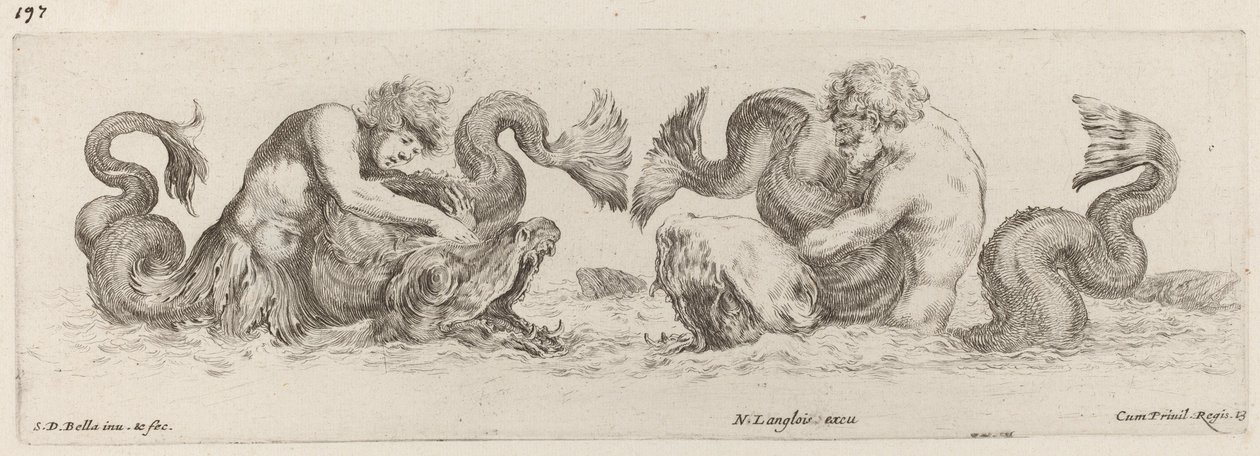 Delfines y Tritones, probablemente 1648 de Stefano della Bella