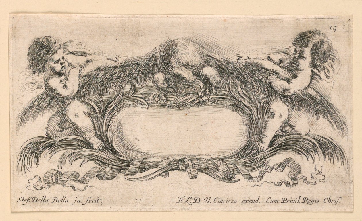 Escudo, No. 15 de "Raccolta di varii cappriccii et nove inventioni di cartelle et ornamenti" de Stefano della Bella