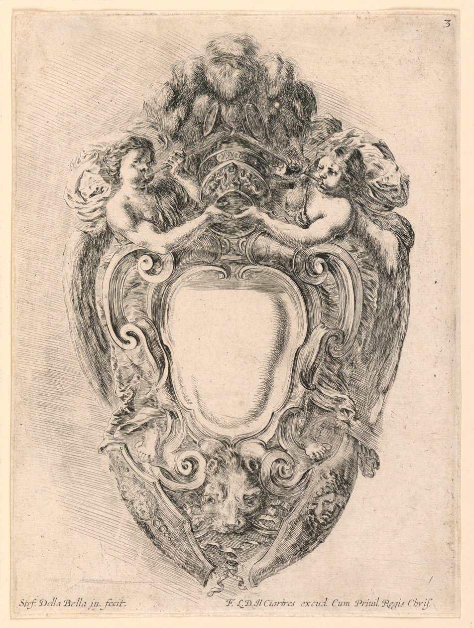 Escudo, No. 3 de "Raccolta di varii cappriccii et nove inventioni di cartelle et ornamenti" de Stefano della Bella