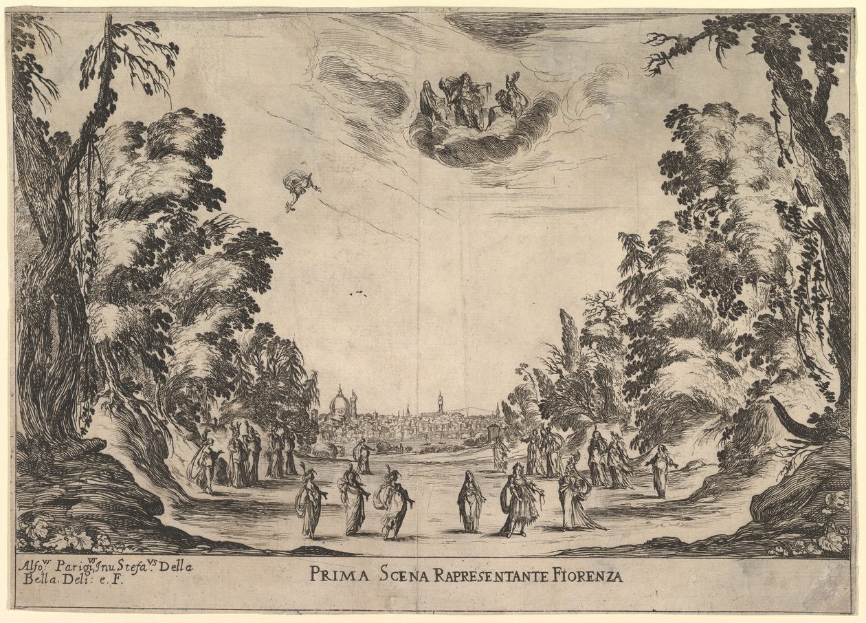 Primera escena, en Florencia, de El matrimonio de los dioses de Stefano della Bella