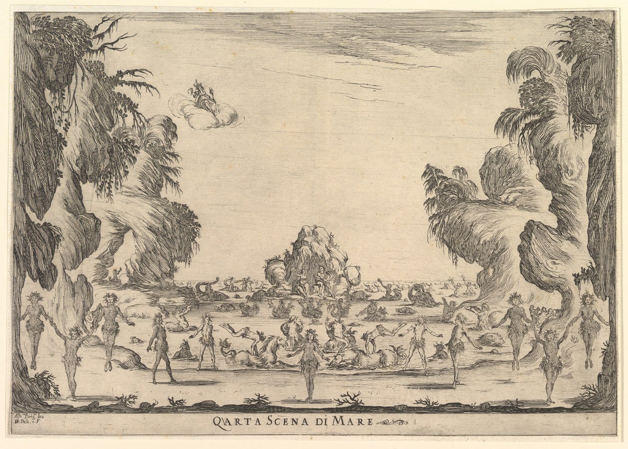Cuarta escena, el mar, de El matrimonio de los dioses Le nozze degli Dei, 1637 de Stefano della Bella