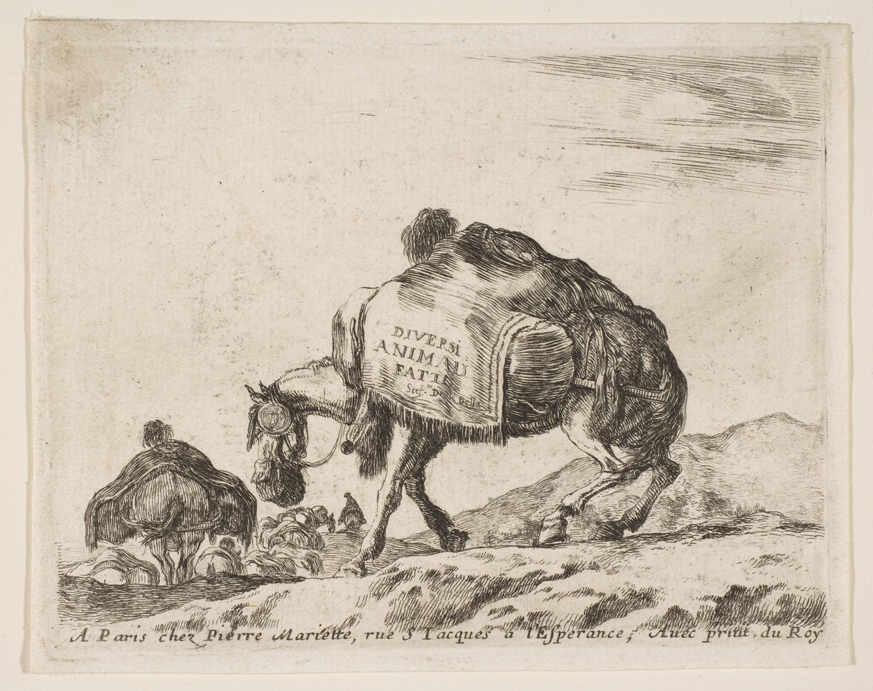 Frontispicio para Diversi Animali: Caballo de carga, ca. 1641 de Stefano della Bella