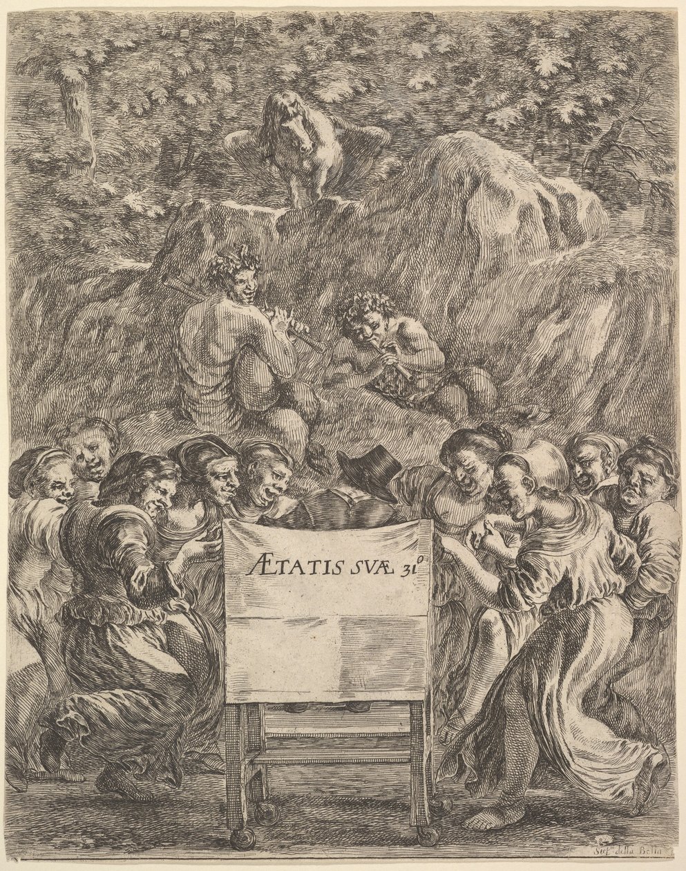 Frontispicio para Las obras de Scarron, el poeta sentado en una silla..., 1649 de Stefano della Bella