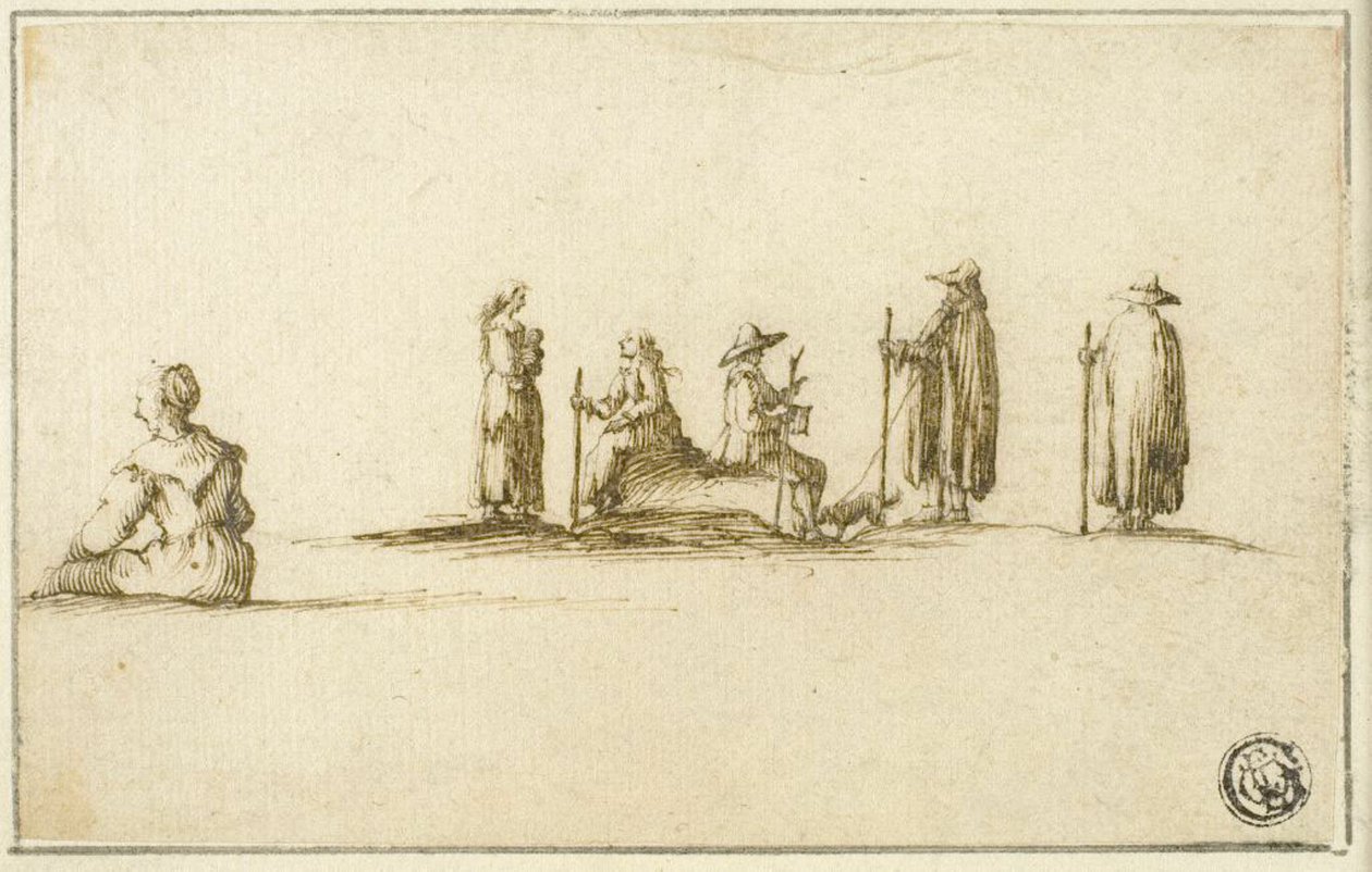 Grupo de hombres y mujeres sentados y de pie de Stefano della Bella