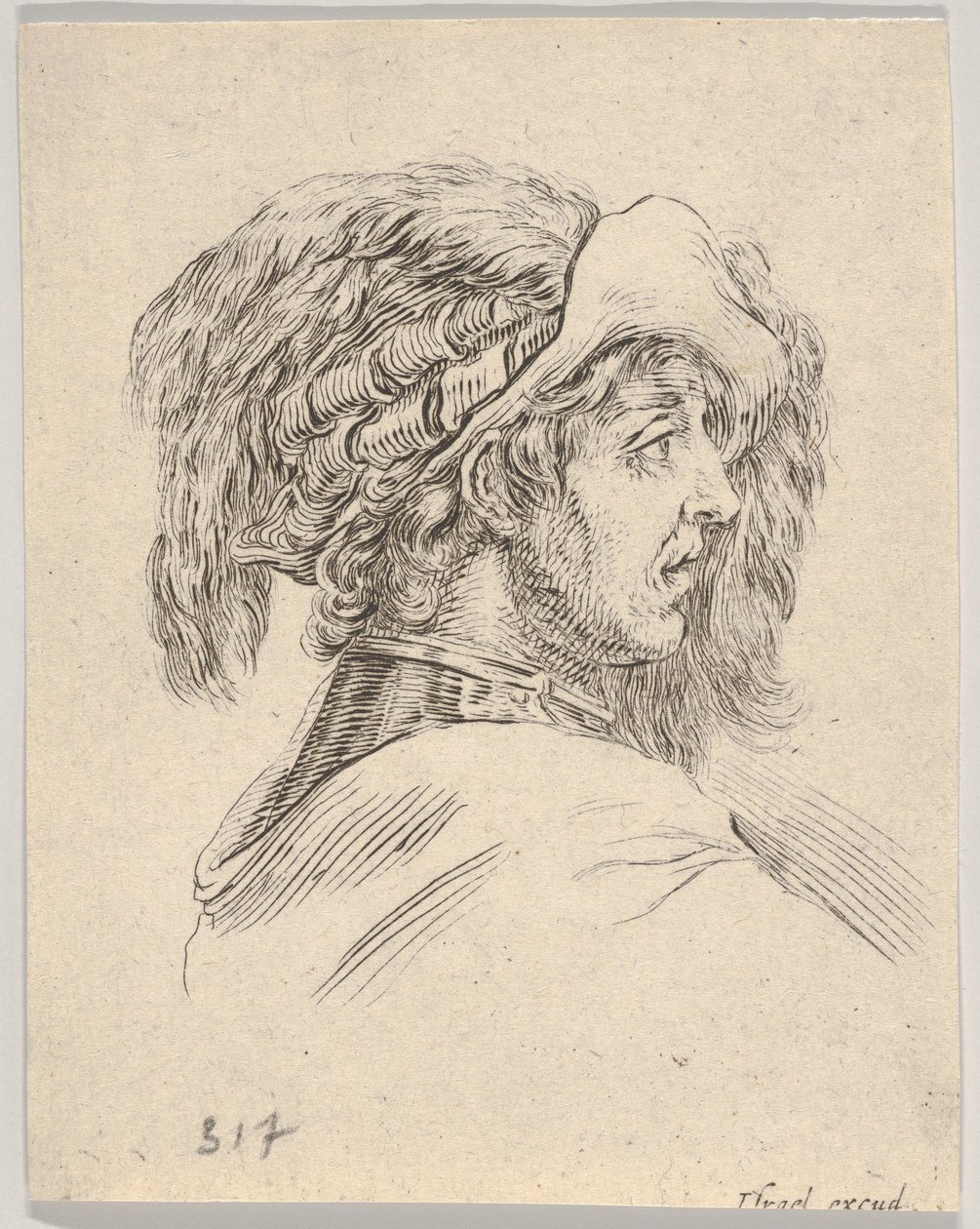 Cabeza de un hombre sin barba, girada en perfil a la derecha, de Diversas cabezas y figuras, 1650 de Stefano della Bella