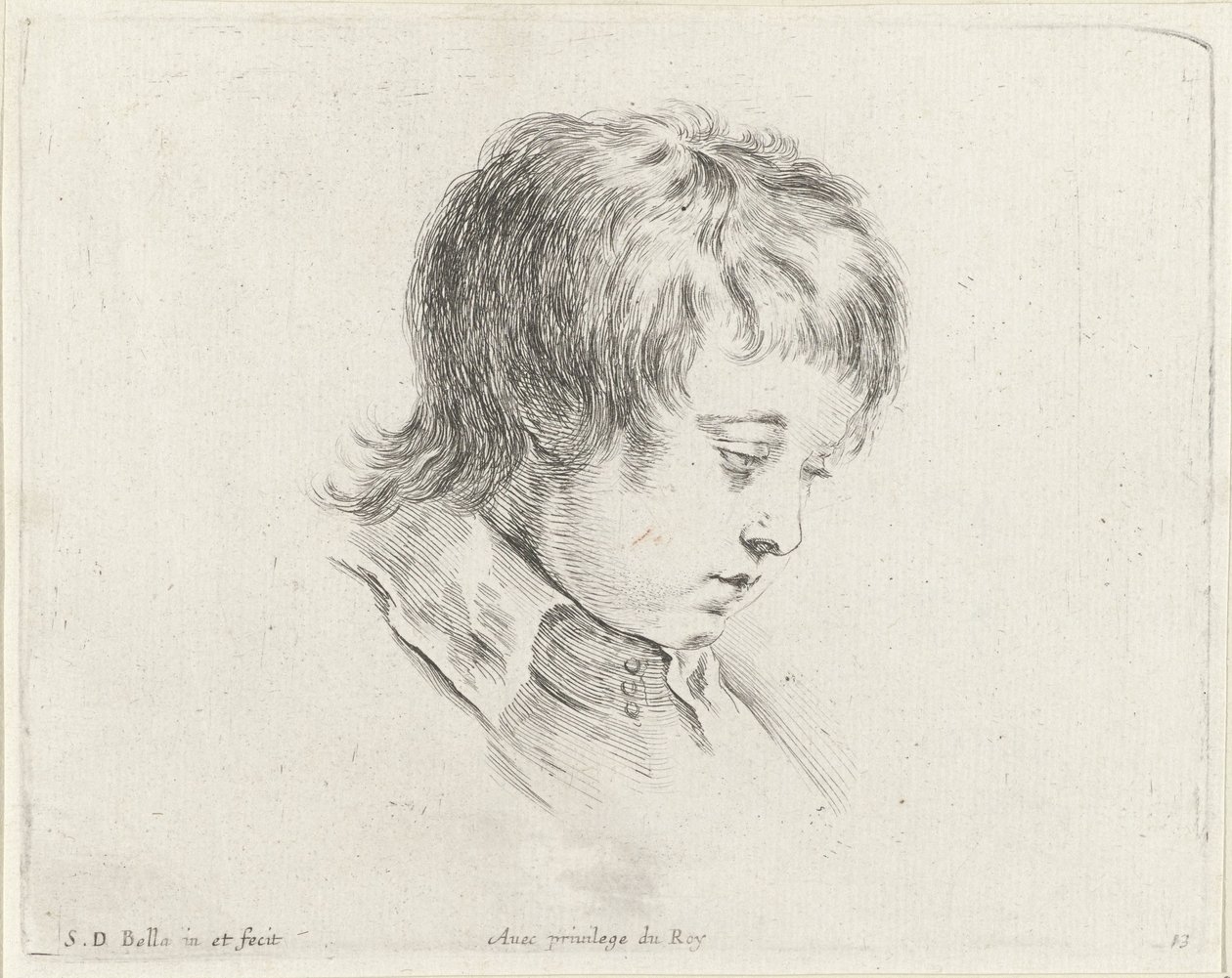 Cabeza de un hombre joven, mirando hacia abajo a la derecha
Los principios del dibujo (título de la serie)
I principii del disegno (título de la serie) de Stefano della Bella