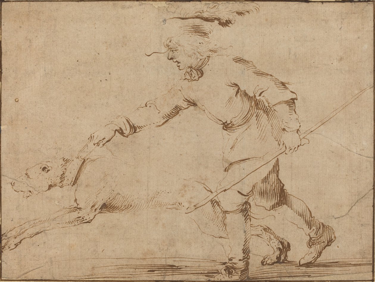 Cazador con un sabueso con correa de Stefano della Bella