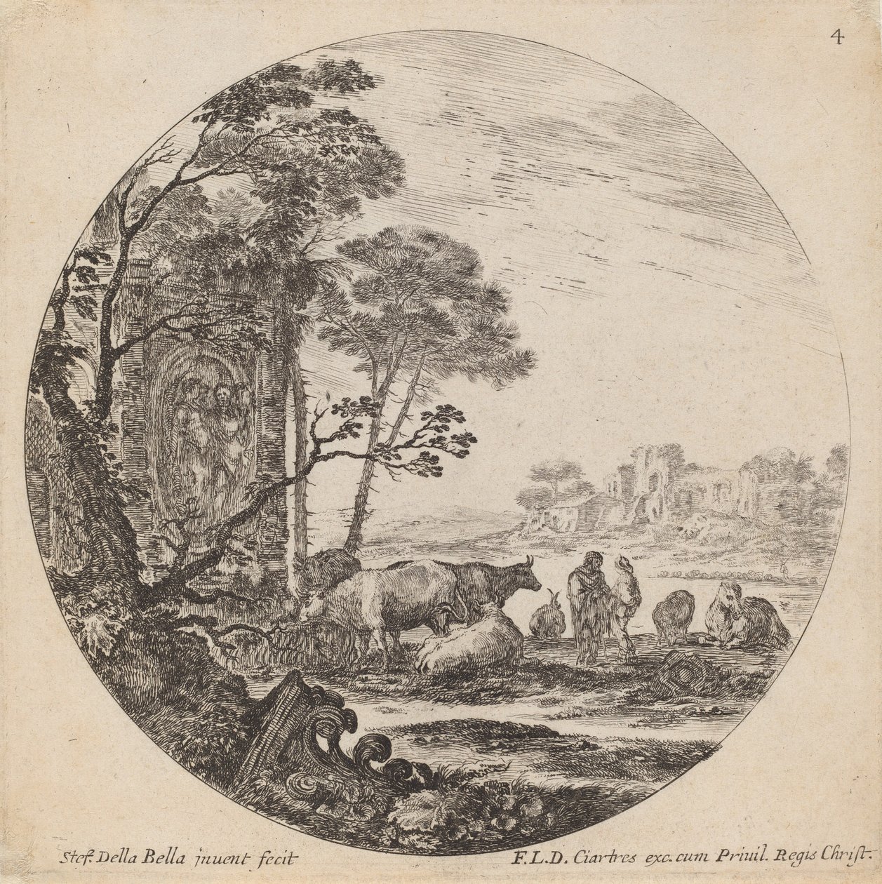 Paisaje con Ruinas Romanas, 1646 de Stefano della Bella