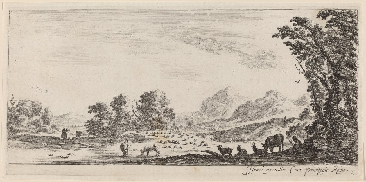 Paisaje con pastor cuidando su rebaño, en o antes de 1647 de Stefano della Bella