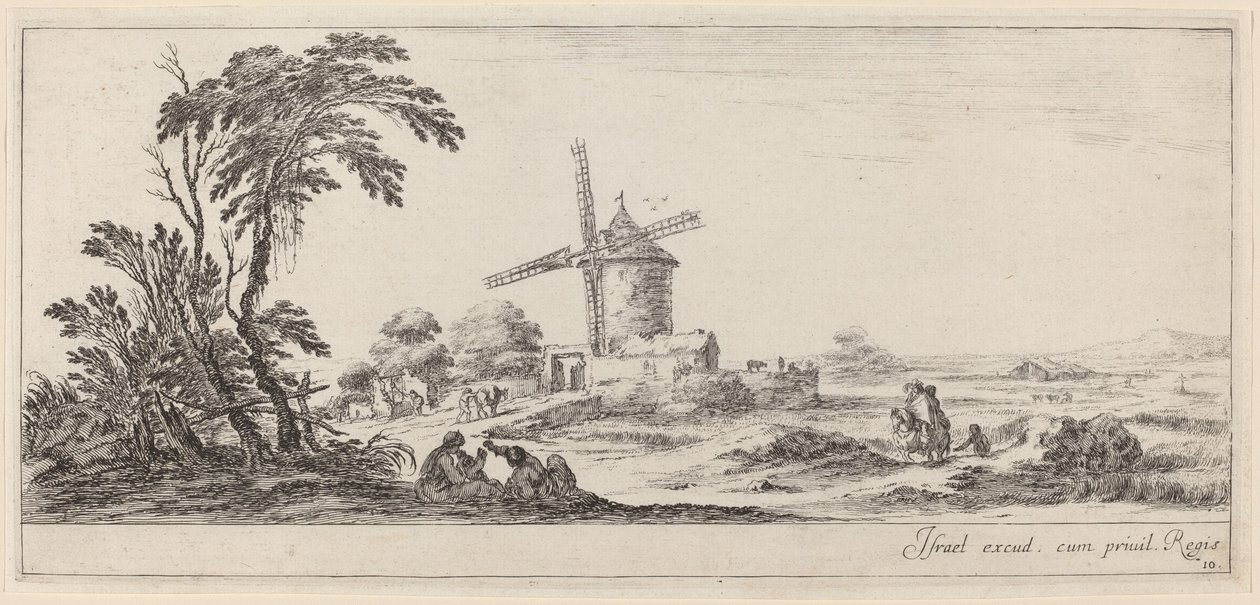 Paisaje con molino de viento, en o antes de 1647 de Stefano della Bella