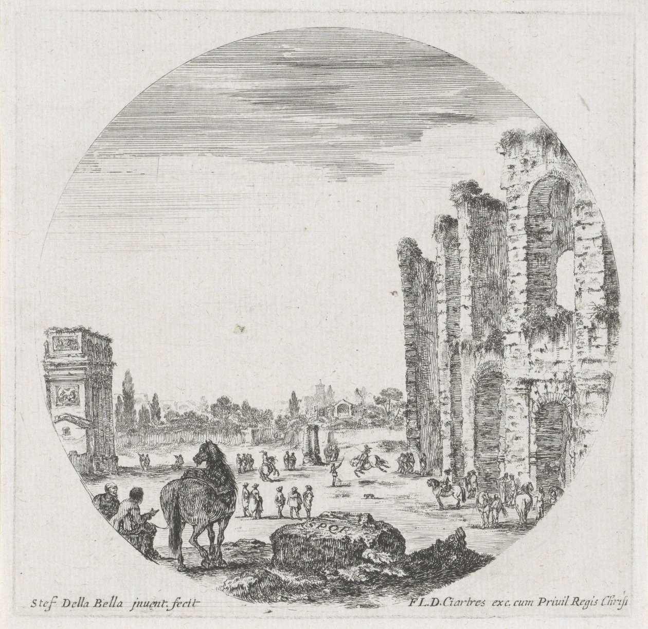 Paisaje con el Coliseo y el Arco de Constantino Paisajes y ruinas en Roma (título de la serie) Paysages et ruines de Rome (título de la serie) de Stefano della Bella