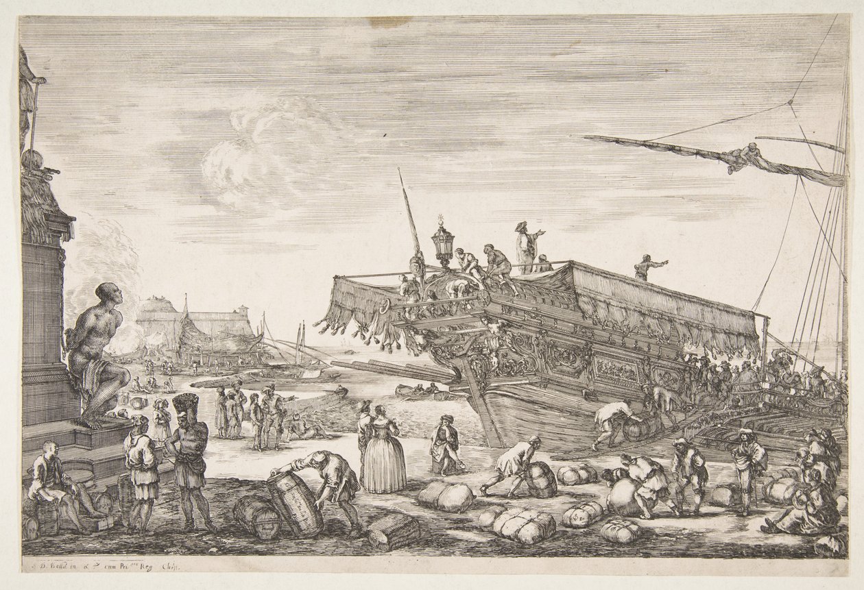 Cargando una galera, de Vistas del puerto de Livorno de Stefano della Bella