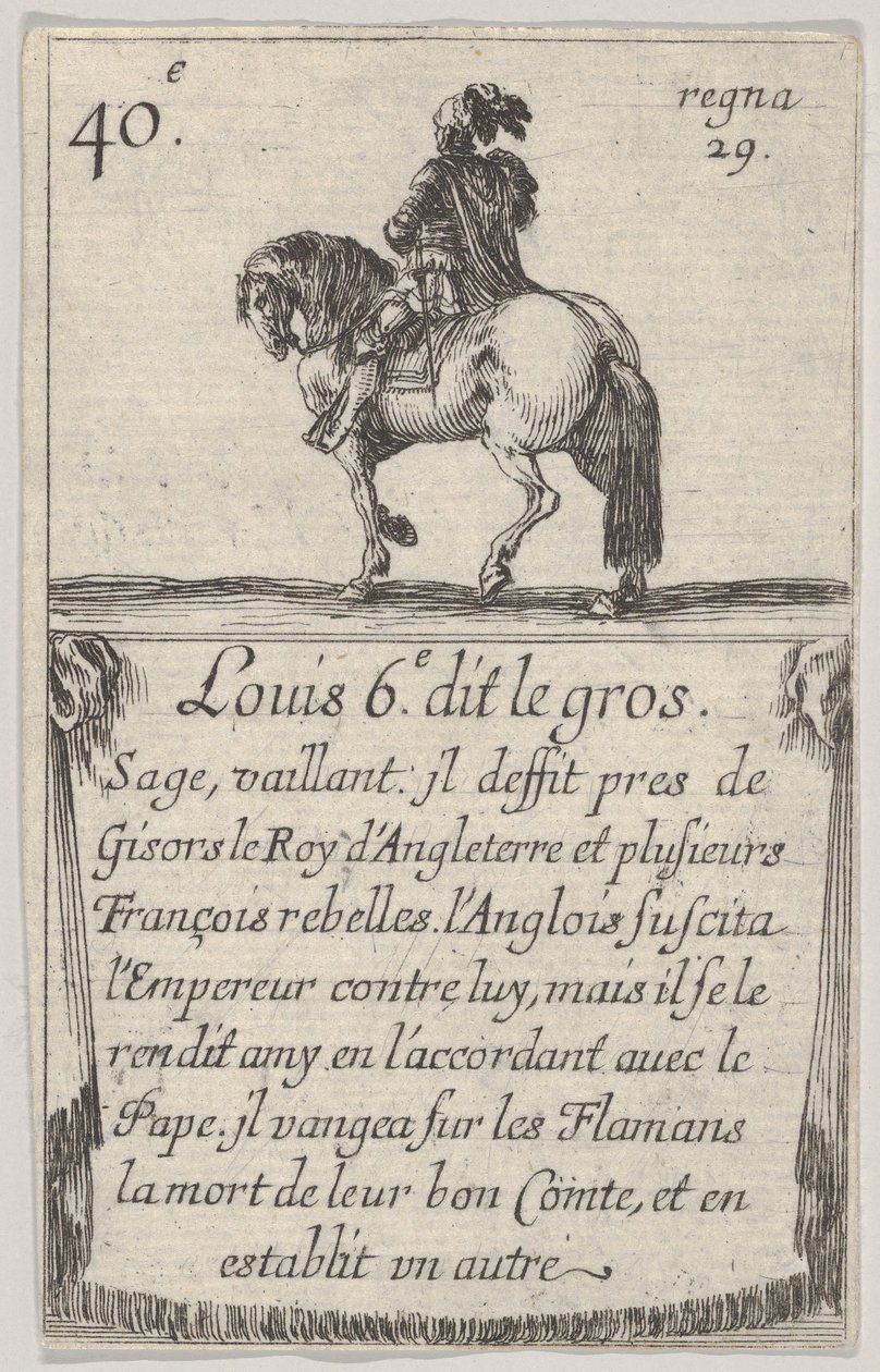 Luis VI, llamado el Gordo, Sabio, valiente, del Juego de los Reyes de Francia, 1644 de Stefano della Bella