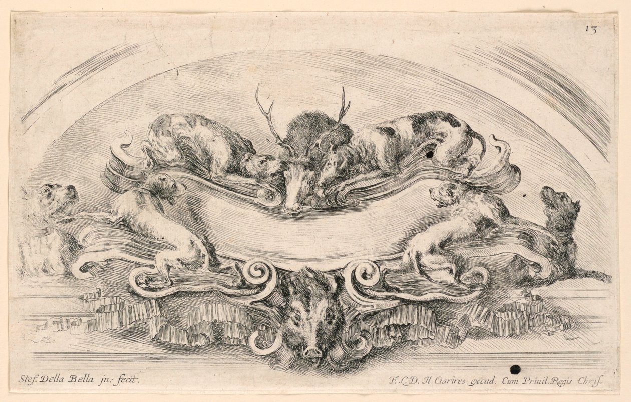 Luneta con Escudos, No. 13 de "Raccolta di varii cappriccii et nove inventioni di cartelle et ornamenti" de Stefano della Bella