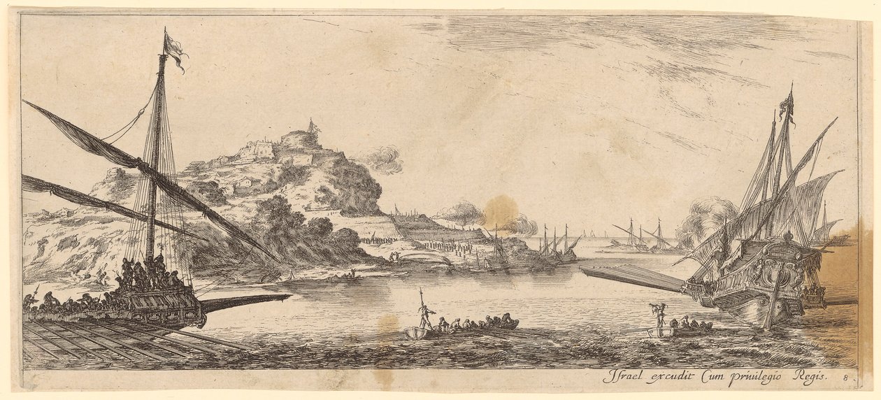 Bahía con dos galeras y dos barcas de Stefano della Bella