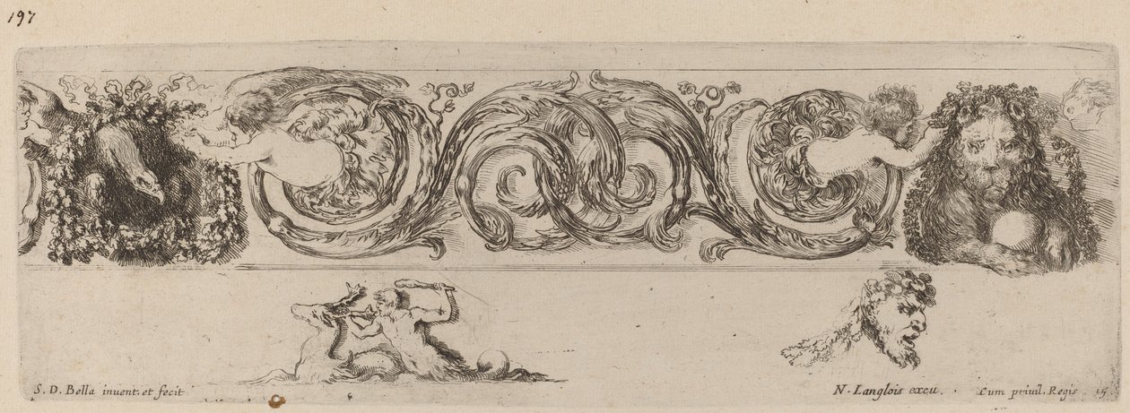 Friso ornamental con águila y león engalanados por niños, probablemente 1648 de Stefano della Bella