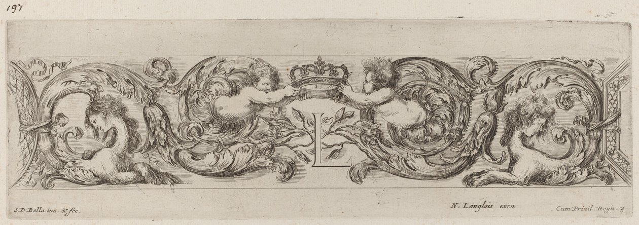 Friso ornamental con la letra L Luis XIV, probablemente 1648 de Stefano della Bella