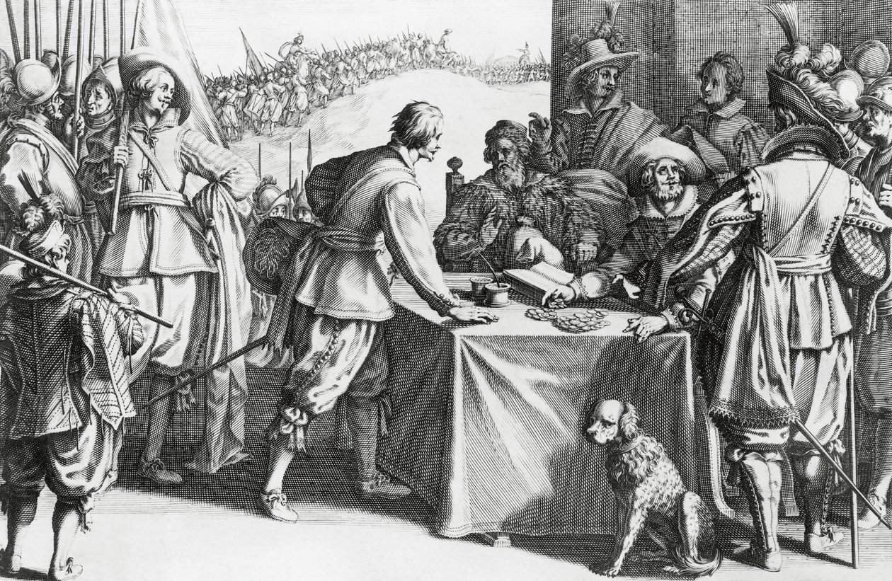 Pago a mercenarios, grabado de Stefano della Bella (1610-1664) de Stefano della Bella