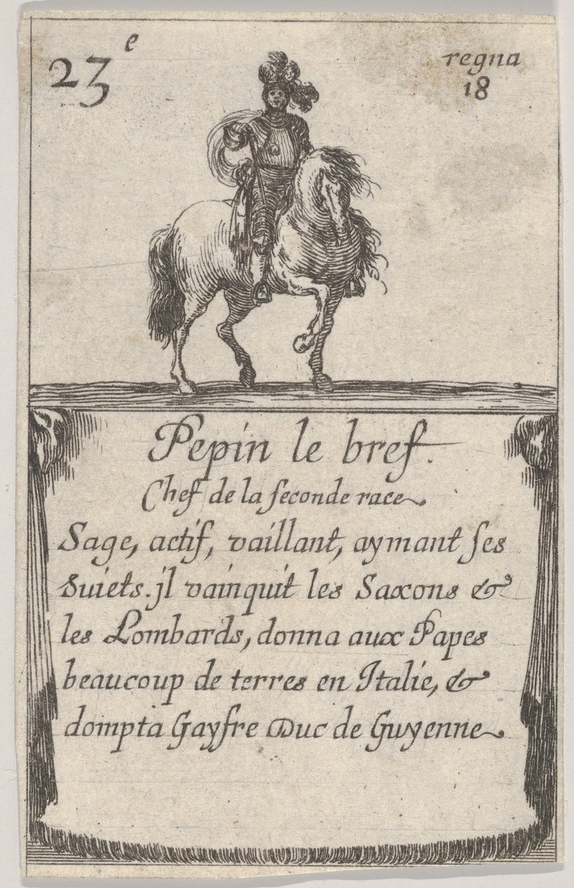 Pepin el Breve Jefe de la segunda raza..., del Juego de los Reyes de Francia Jeu des Ro..., 1644 de Stefano della Bella