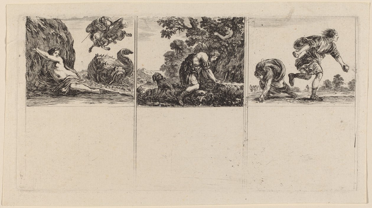 Perseo y Andrómeda, Céfalo y Procris, Hipómenes y Atalanta, 1644 de Stefano della Bella