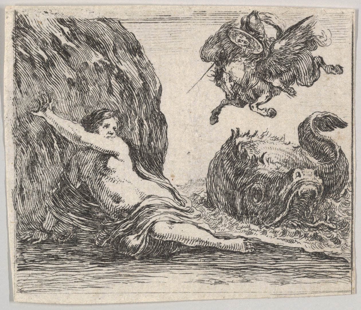 Perseo y Andrómeda, de Game of Mythology Jeu de la Mythologie, 1644 de Stefano della Bella