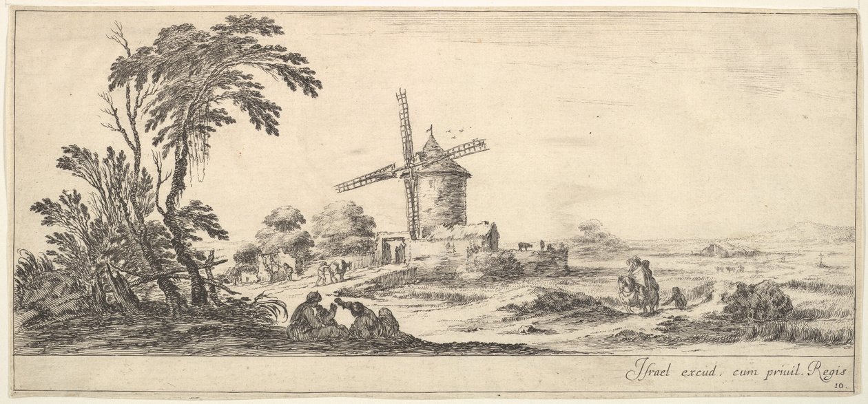 Placa 10: una familia en el centro del primer plano, varias figuras y caballos en el fondo, ca. 1641 de Stefano della Bella