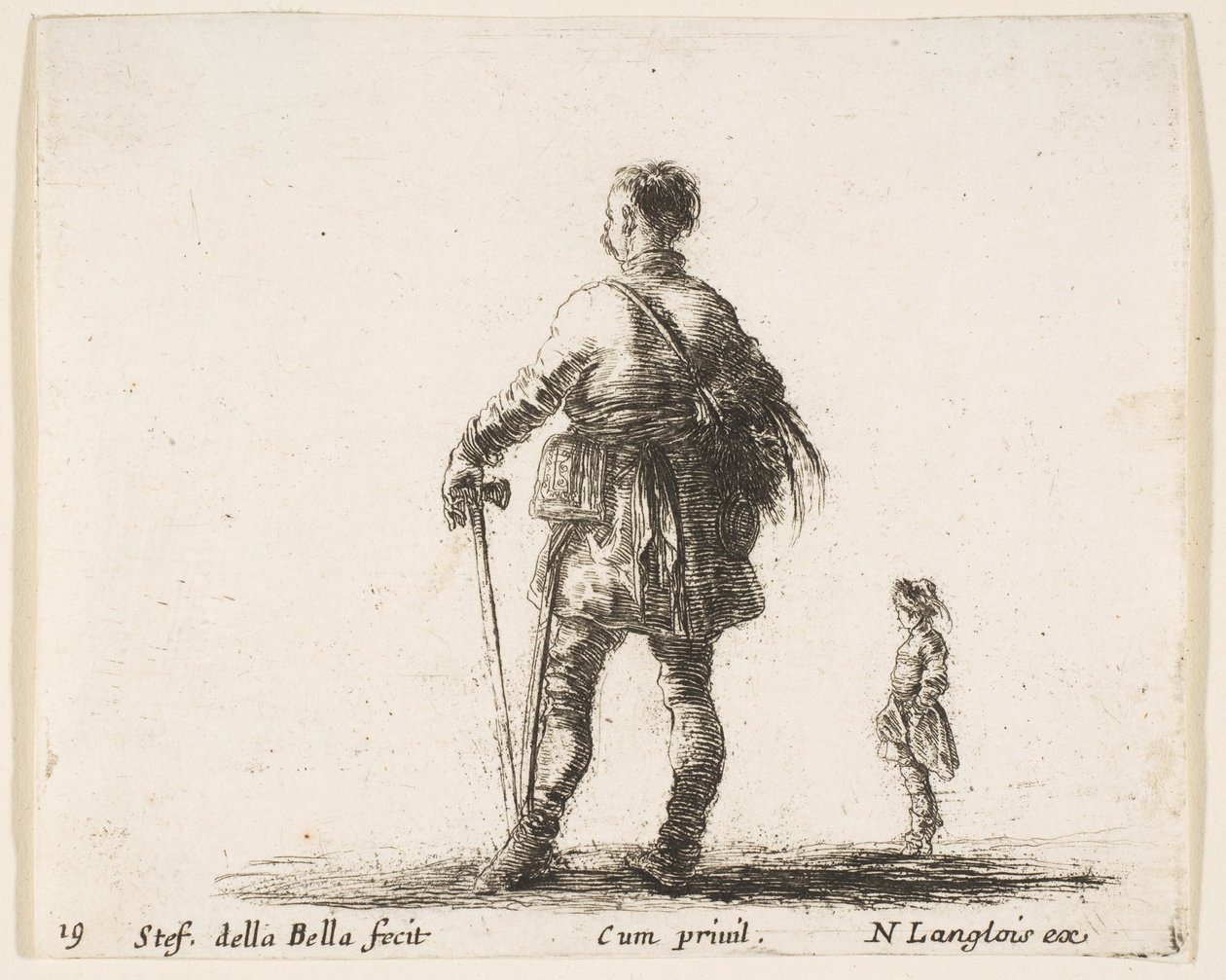 Placa 19: un noble polaco en traje de corte, de pie en el centro, visto desde atrás, ca. 1644-47 de Stefano della Bella