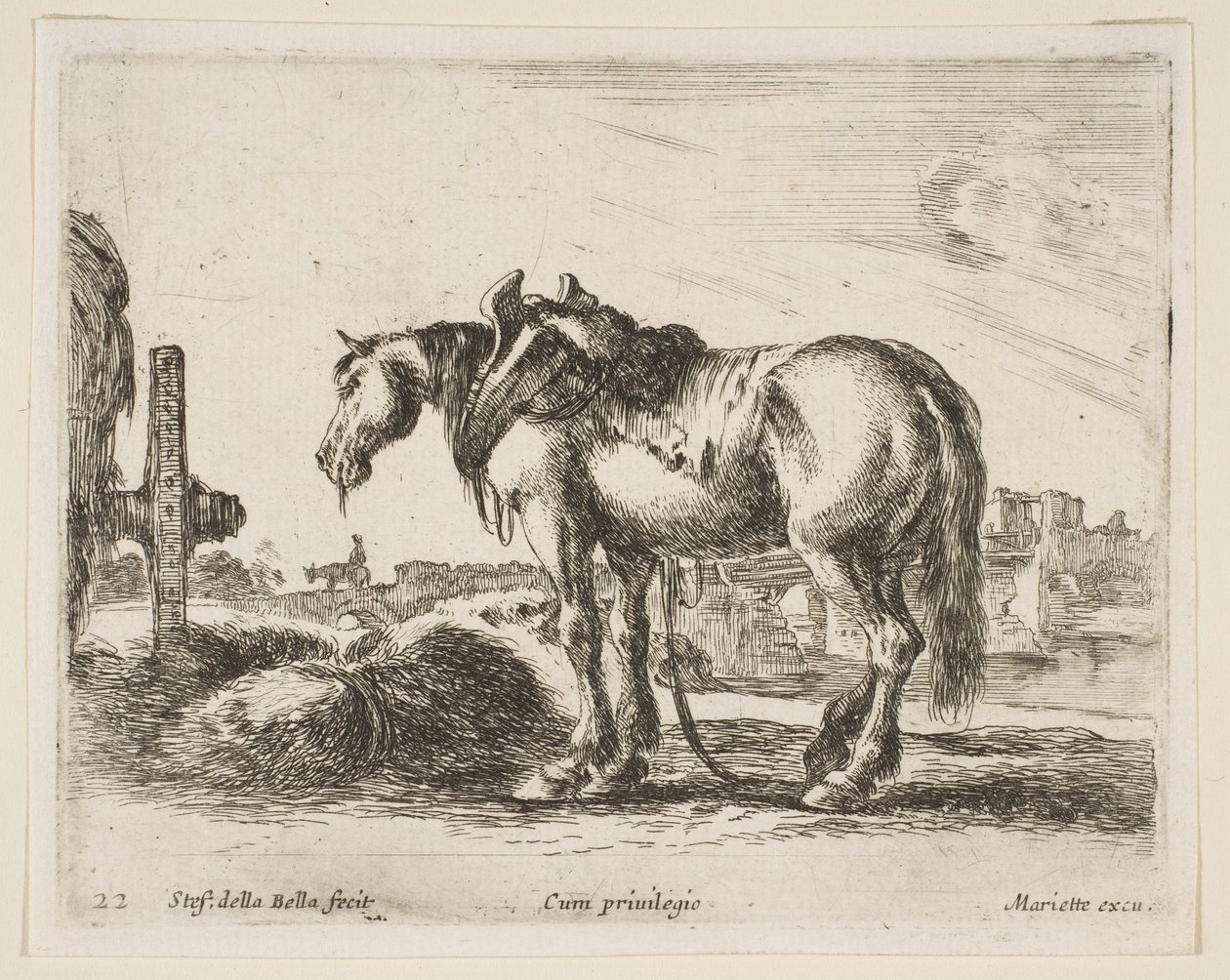 Placa 22: caballo de tiro, de Diversos animales, ca. 1641 de Stefano della Bella