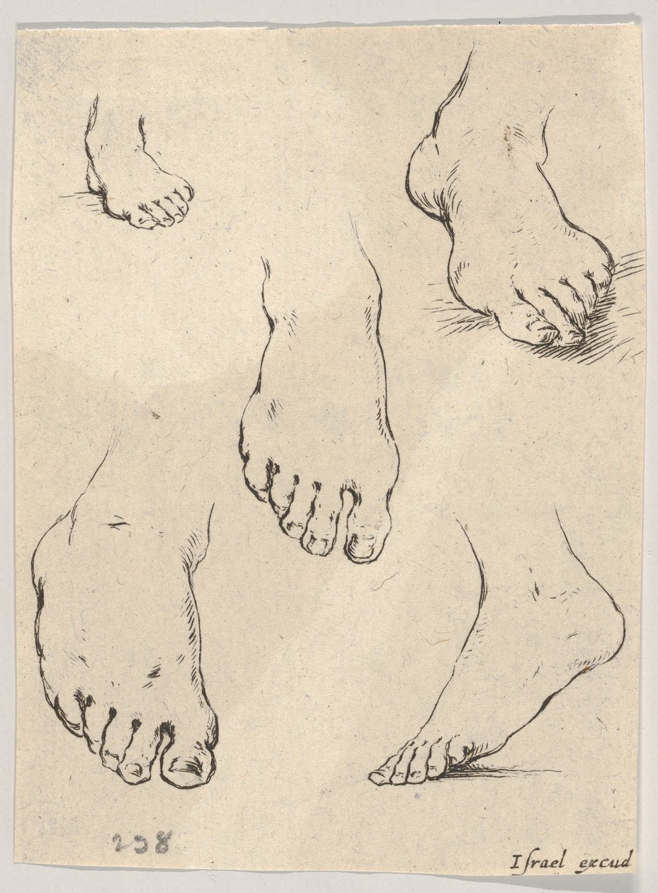 Placa 7: Cinco pies, del Libro para Aprender a Dibujar Livre pour apprendre à dessiner, ca. 1649 de Stefano della Bella